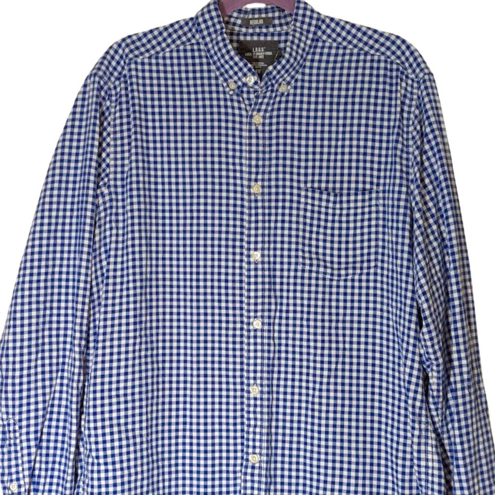 H&M L.O.G.G Mens Button Down Blue Checkered Long Sleeve Button Down Shirt Sz XL